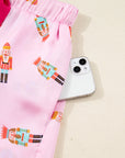Nutcracker Contrast Trim Bow Tie Pajama Set