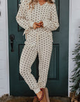 Polka Dot Waffle Knit Top and Pants Lounge Set