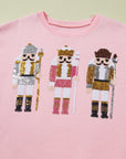 Nutcracker Sequin Colorblock Textured Christmas Sweatshirt