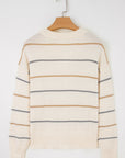 Stripe Buttoned V-Neck Cardigan Sweater