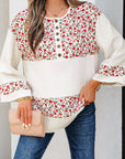Floral Gauze Patchwork 3/4 Sleeve Blouse