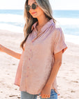 Kiana Metallic Buttoned Loose Fit Short Sleeve Shirt