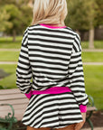 Stripe Contrast Ribbed Top and Shorts Set