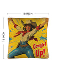 Vintage Cowgirl Up Throw Pillow Case 18 x 18 Made in America