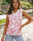 Andi Flower Knitted V Neck Tank Top