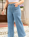 Plus Size Denim Textured Patch Pocket Jeans