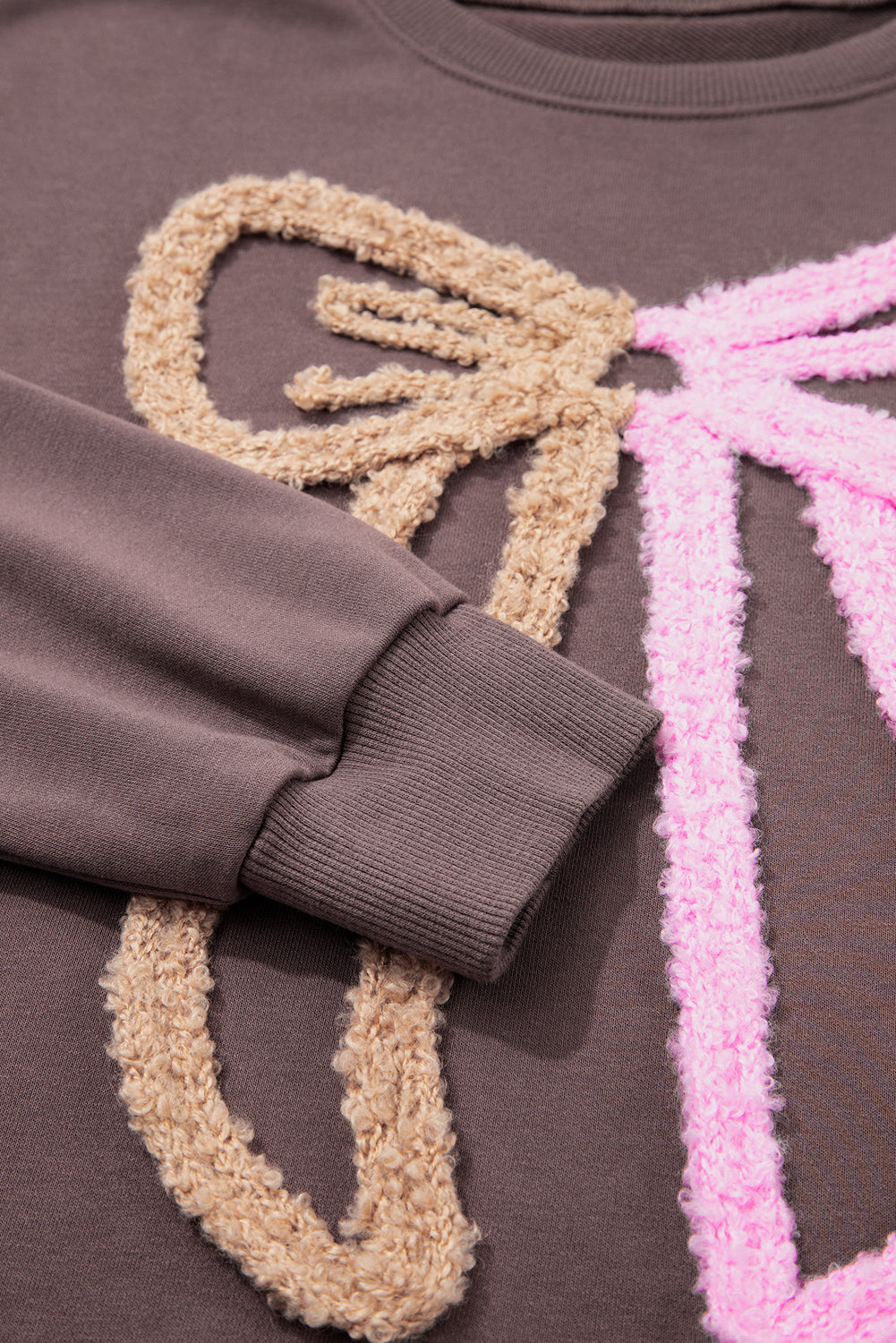 Bow Contrast Terry Drop Shoulder Sweatshirt