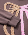 Bow Contrast Terry Drop Shoulder Sweatshirt