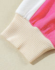 Colorblock Collared Ribbed Patchwork Pocketed Sweatshirt