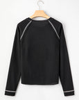 Solid Waffle Knit Round Neck Long Sleeve Top