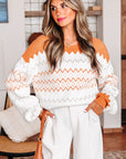 Geometric Zigzag Stripe Crewneck Pullover Sweater