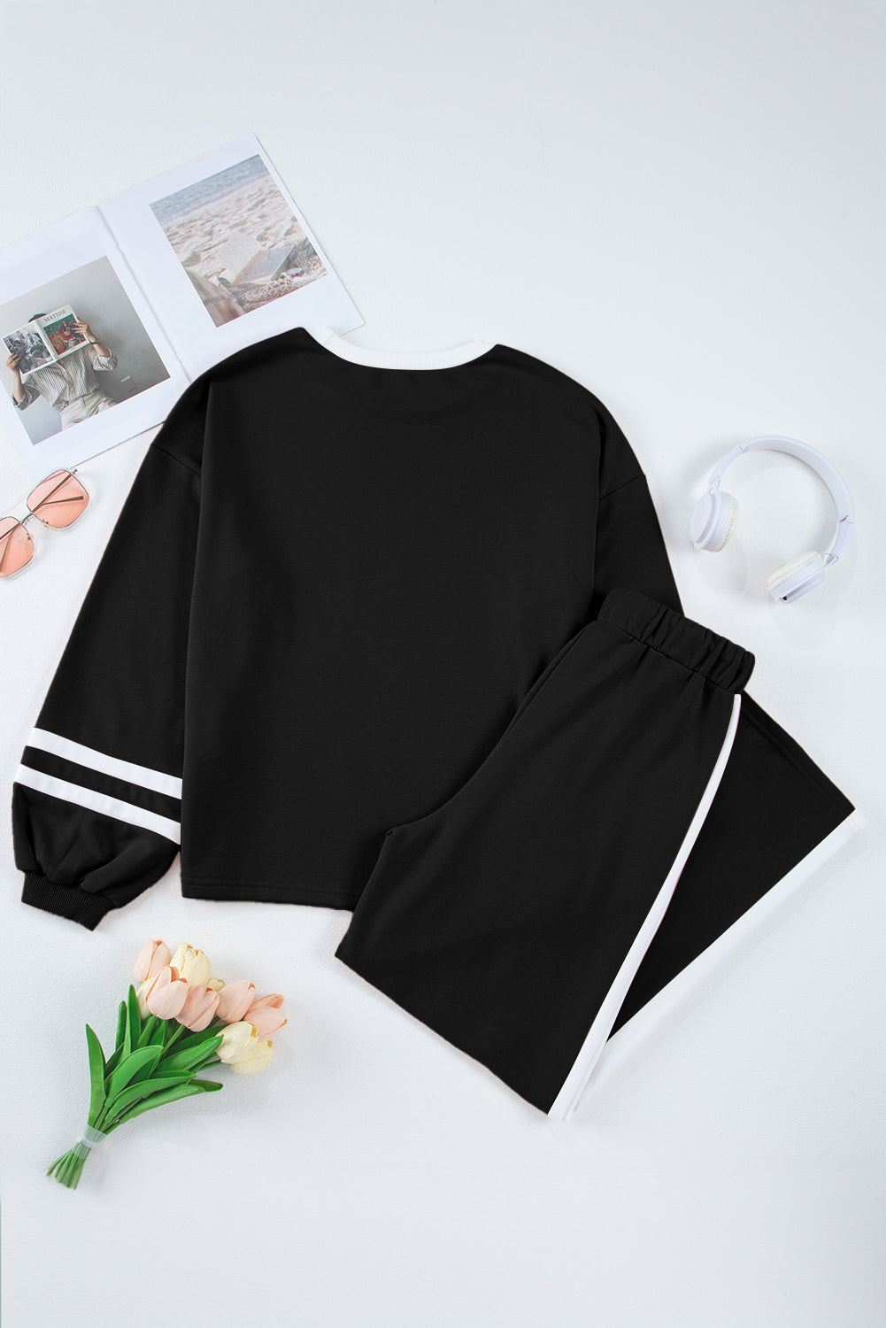 Varsity Stripe Patchwork Pullover and Pant Set