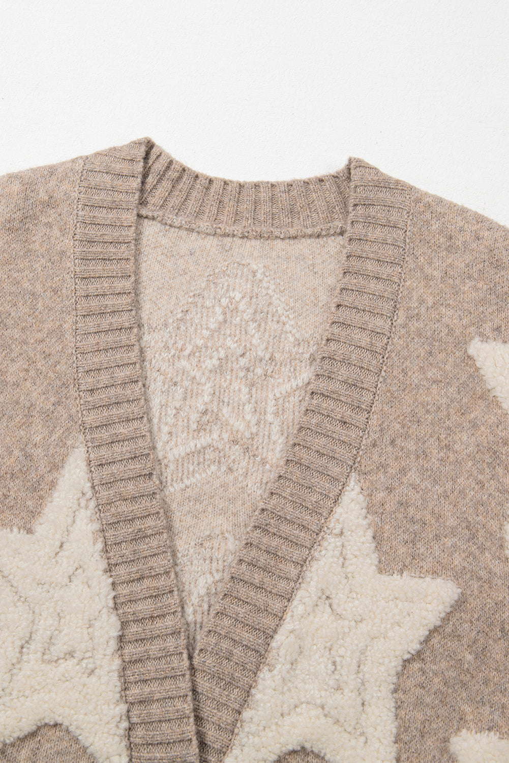 Star Sherpa Textured Buttoned Sweater Cardigan