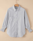 Stripe Smocked Long Sleeve Button-Up Shirt