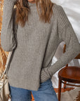 Solid Ribbed Knit Mock Neck Pullover Top