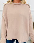 Solid Corded Knit Reverse Seam Long Sleeve Top