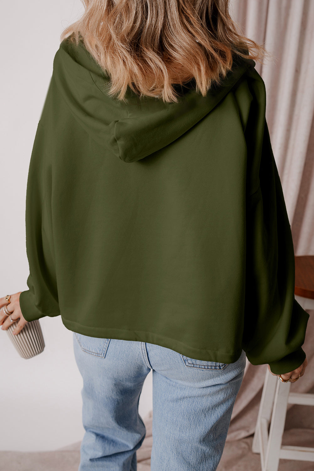 Kate Fleece Lined Half Zipper Kangaroo Pockets Loose Hoodie