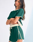 Colorblock Edge Drop Shoulder T Shirt and Skort Set