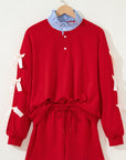 Stripe Collar Patchwork Bow Sweatshirt and Shorts Set