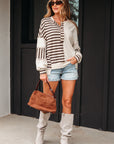 Stripe Patchwork Long Sleeve Henley Top