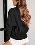 Zip Up Stand Collar Ribbed Thumbhole Sleeve Sweatshirt
