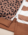 Plus Size Leopard Stripe Patchwork Side Slit Sweatshirt