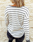 Stripe Waffle Knit Buttoned Henley Top