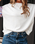 Floral Patchwork Ruffle Balloon Sleeve Blouse