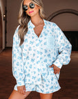 Savannah Floral Striped Pocket Shirt and Shorts Set