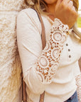 Crochet Lace Hem Sleeve Half-Button Top