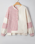 Stripe Patchwork Long Sleeve Henley Top