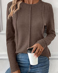 Solid Reverse Seam Crew Neck Long Sleeve Top