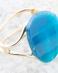 Cobalt Blue Agate Slab Cuff Golden Bracelet