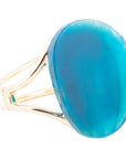 Cobalt Blue Agate Slab Cuff Golden Bracelet