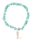 Cowgirl Up Blue Turquoise Sterling Silver Boot Charm Stretch Bracelet