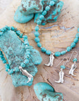 Cowgirl Up Blue Turquoise Sterling Silver Boot Charm Stretch Bracelet