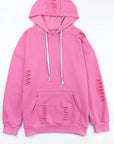 Solid Ripped Hooded Sweatshirt