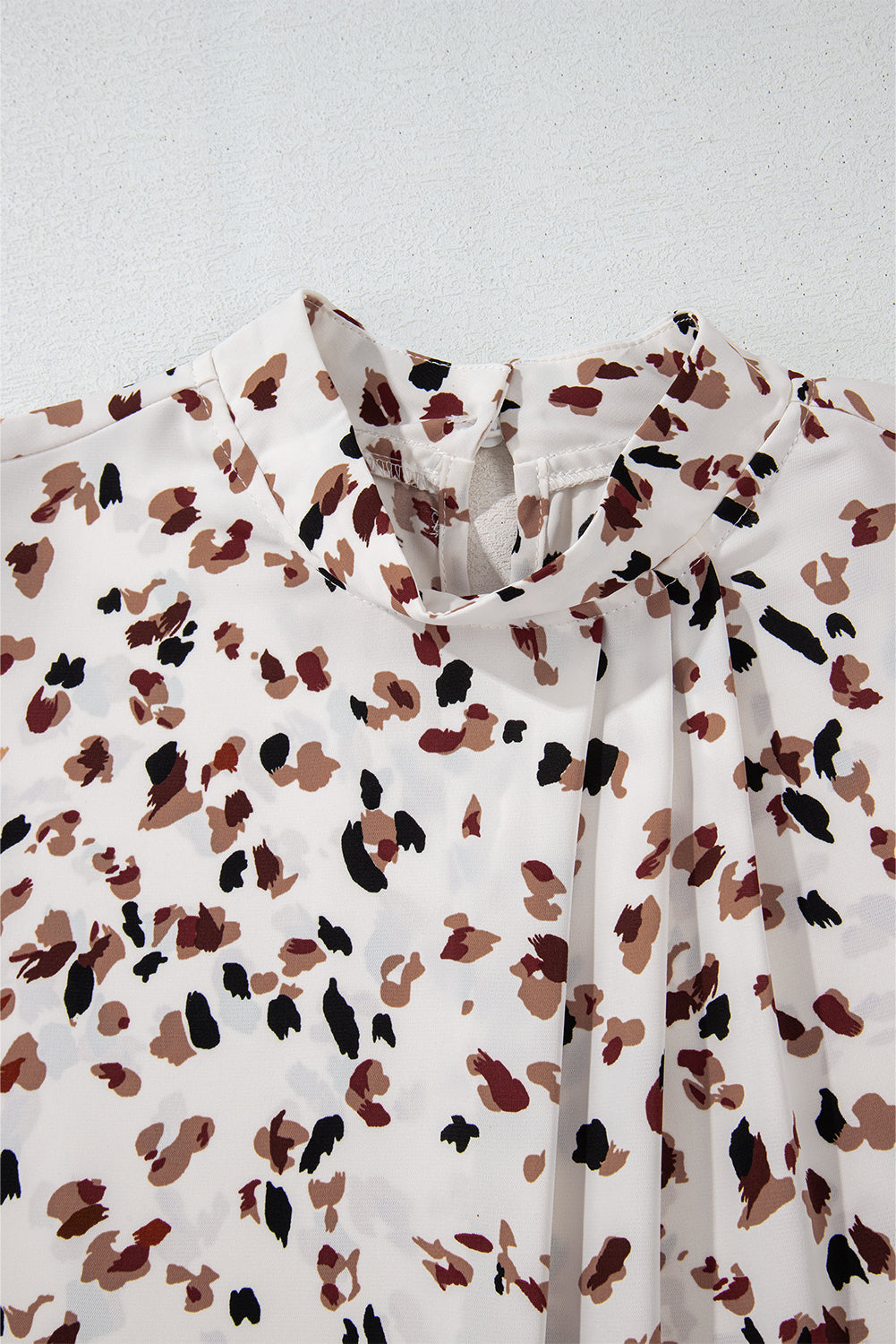 Leopard Pleated Lantern Sleeve Blouse