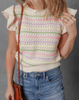 Annalise Striped Eyelet Ruffled Sleeve Sweater