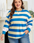 Plus Size Stripe Floral Colorblock Drop Shoulder Top