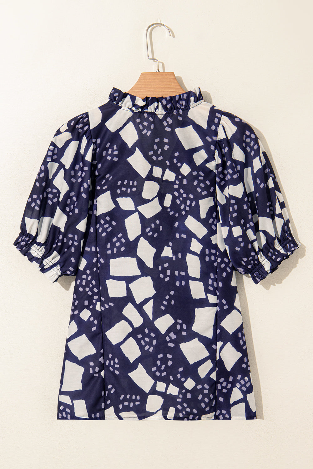 Abstract Frilled Puff Sleeve Blouse