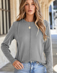 Solid Reverse Seam Crew Neck Long Sleeve Top
