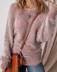 Stripe Ribbed Knit Boat Neck Sweater