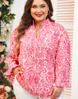 Alanna Plus Size Floral Frilled Neck Top