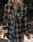 Plaid Double Flap Pocket Brushed Shacket