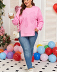 Pink Big Bow Lace Embroidered Dolman Sleeve Slit Plus Size Sweatshirt
