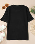 Alma Ribbed Splicing Sleeve Round Neck Top