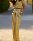 Gold High Waisted Skirt & Top Two Pieces Set