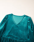 Velvet V-Neck Puff Sleeve Peplum Blouse