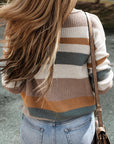 Colorblock Stripe Ribbed Round Neck Sweater